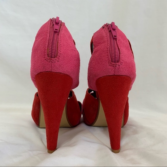 Liliana Red suede red pink straps hidden platform heel sandals duo tone peep toe - Picture 6 of 16